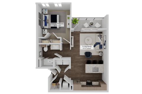 Floor plan for 1 bed, 1 bath, 761 sqft